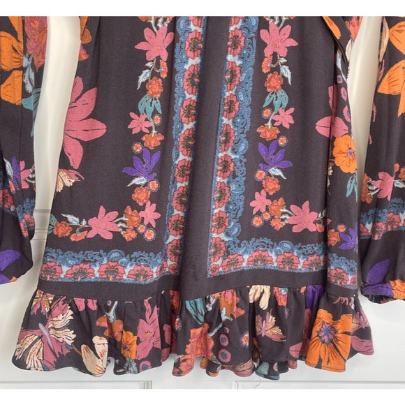Free People Women’s Violet Hill Floral Tunic Top Sz 4 Ruffle Boho Peasant Flowy - Picture 6 of 16